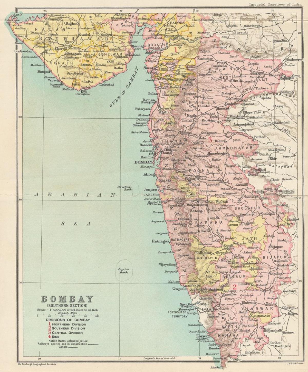 žemėlapis Bombay pirmininkaujančios