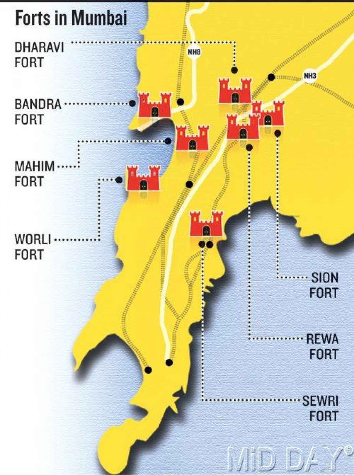 Mumbajus fort rajone žemėlapyje