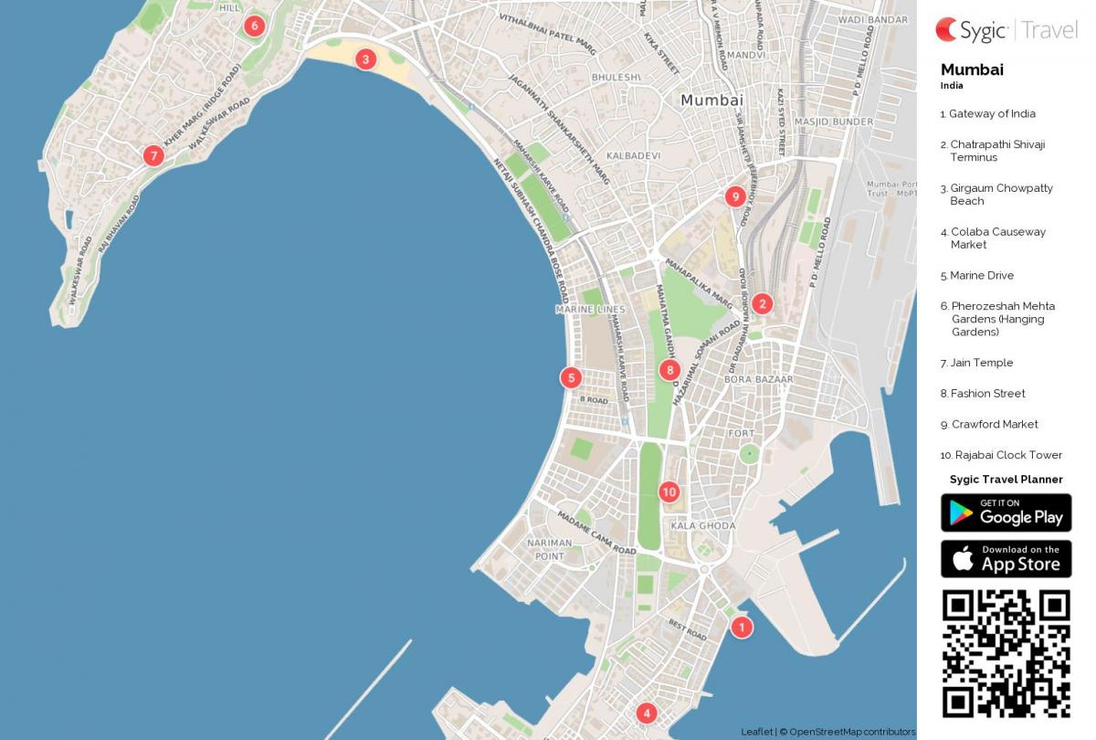 žemėlapis Marine drive Mumbajus