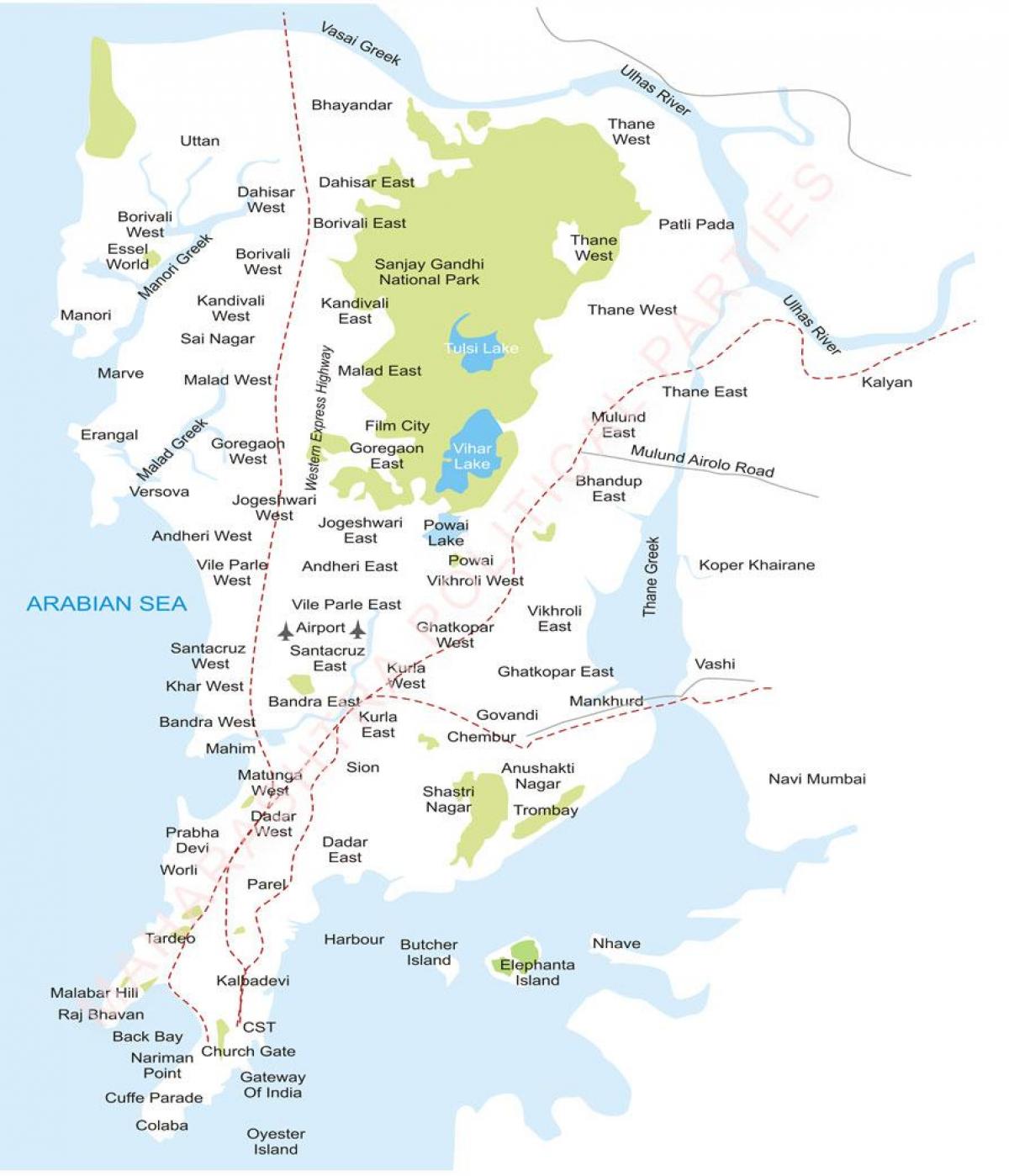 Mumbajaus priemiestyje žemėlapyje