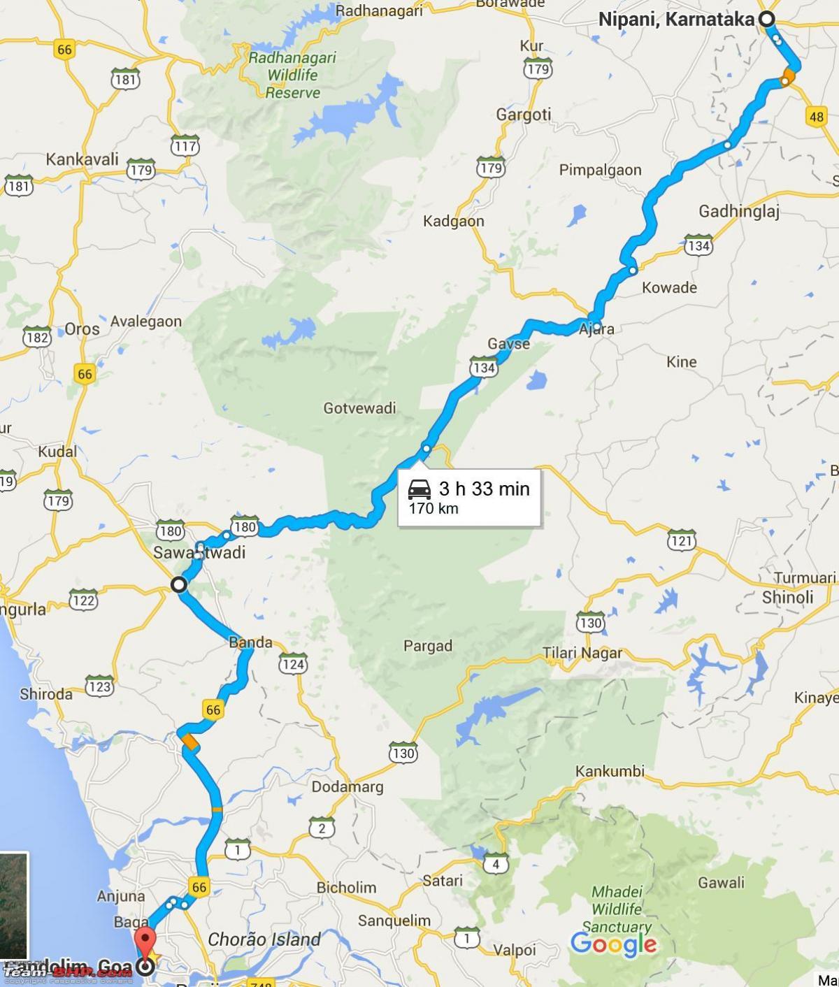 Mumbajaus į goa greitkelių žemėlapis