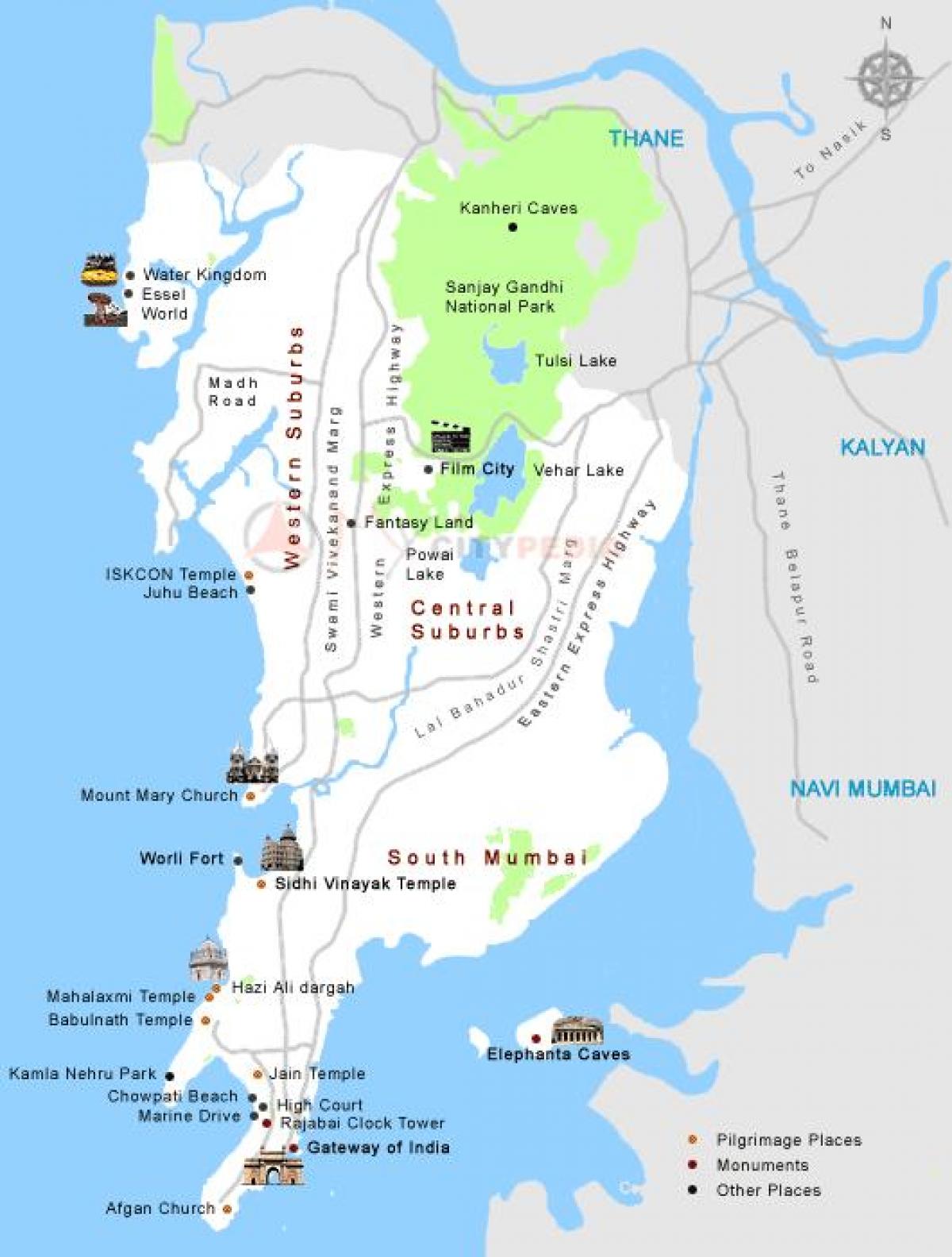 žemėlapis Mumbajus turistinių vietų