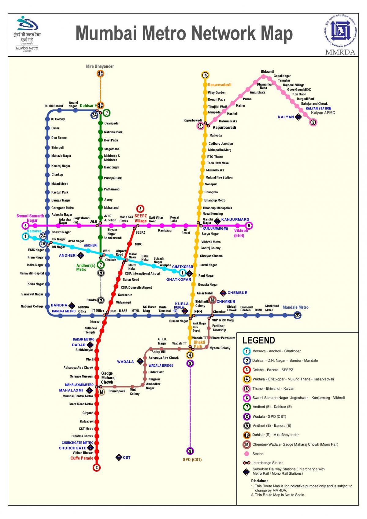 Mumbajus metro linijos 3 maršruto žemėlapį
