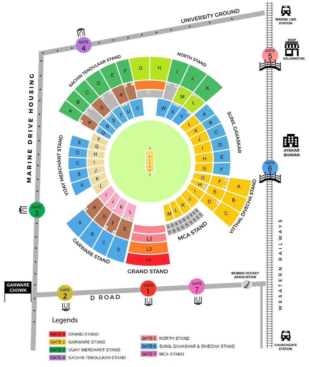 Wankhede stadionas Mumbajus žemėlapyje