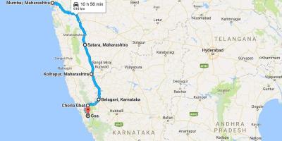 Mumbajaus į goa kelių žemėlapis